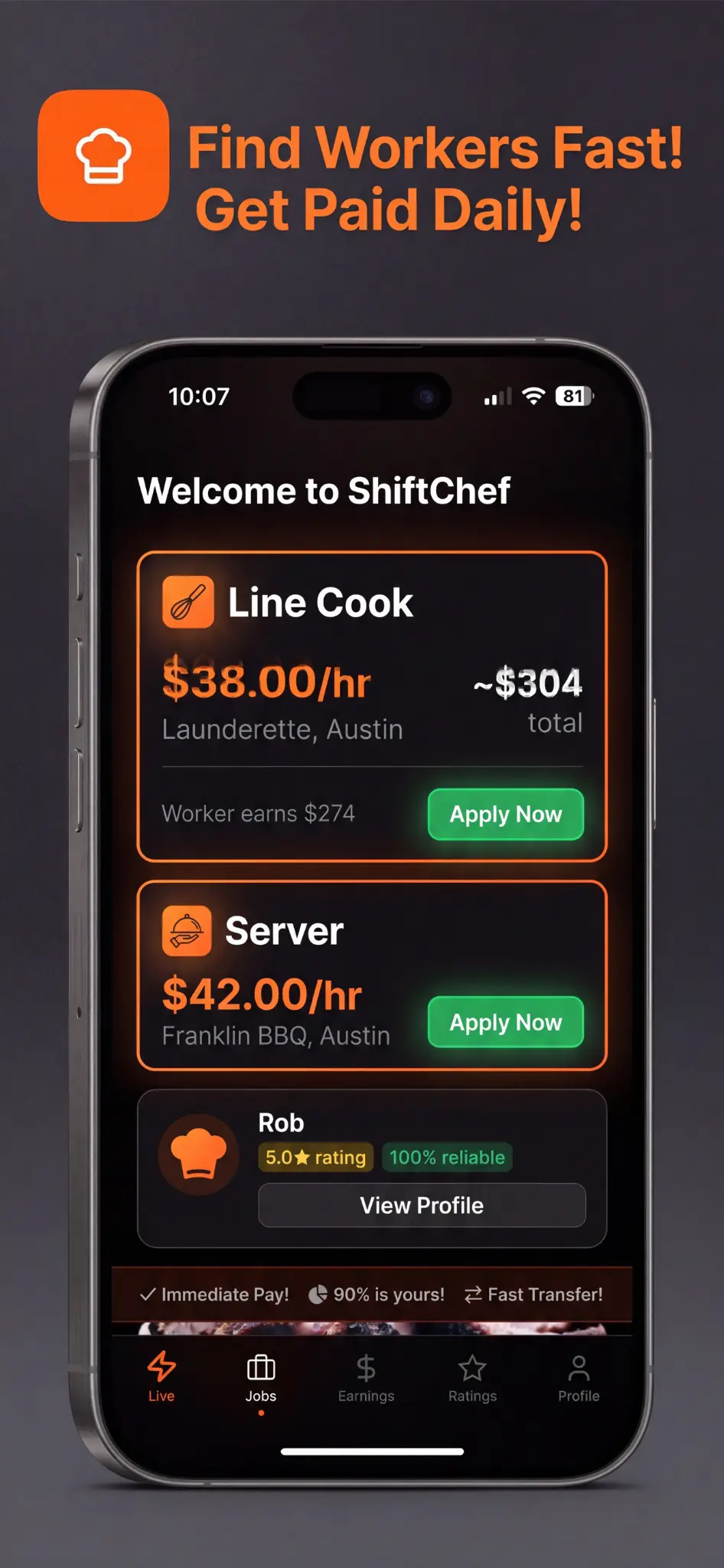 ShiftChef main screen