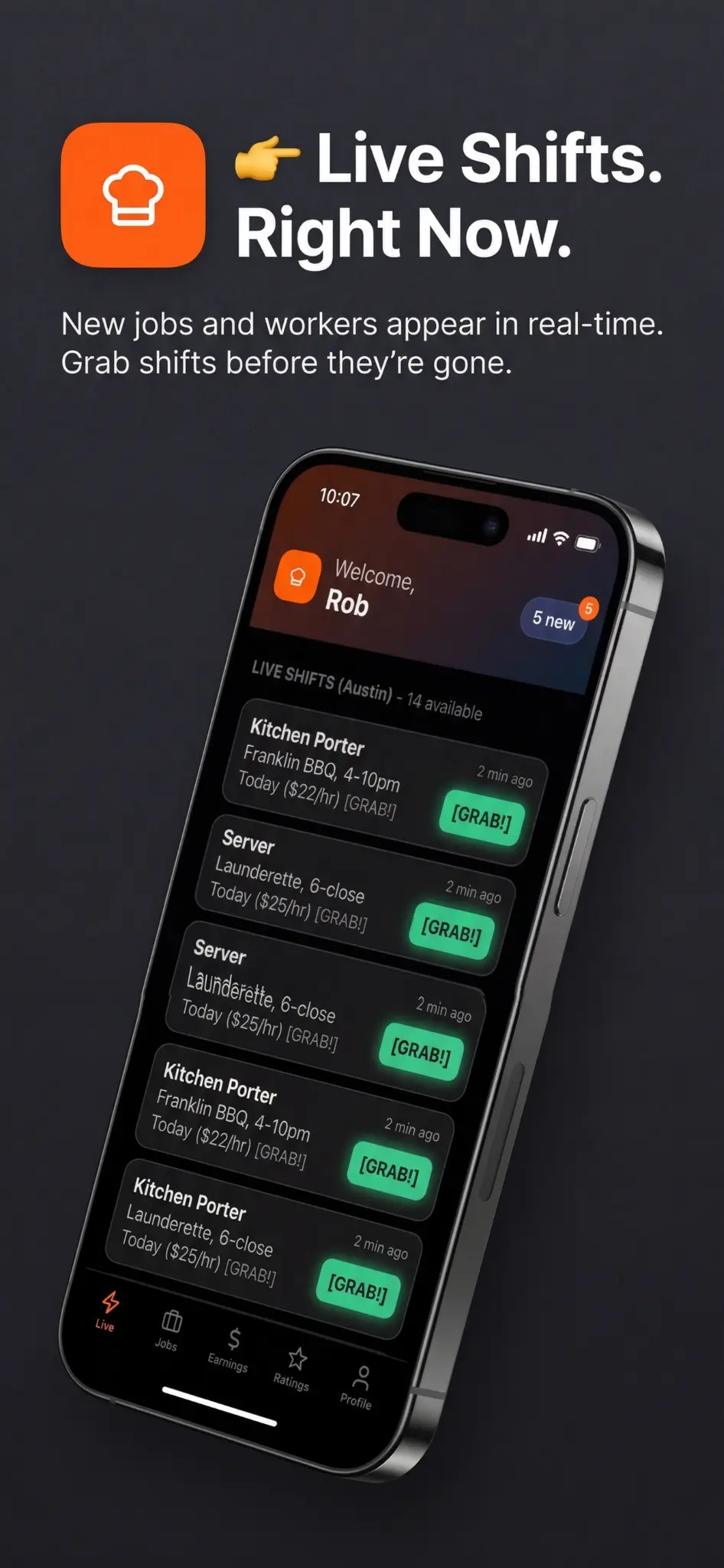 ShiftChef live shifts screen